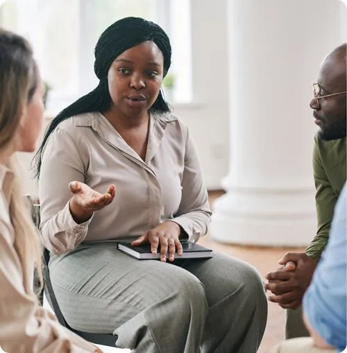 Group discussion in a common area.