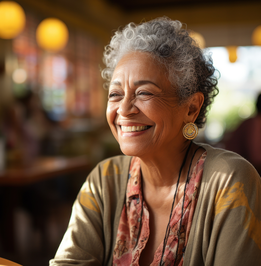 Smiling older woman in a social setting