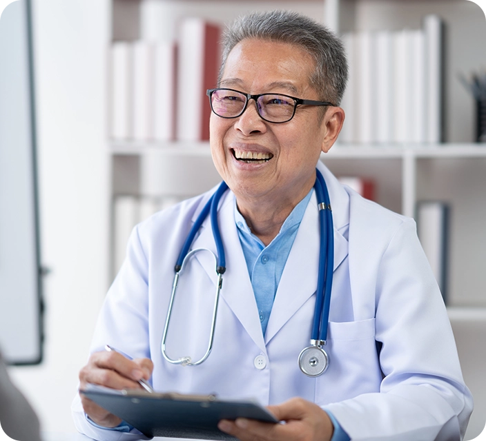 Doctor smiling during a consultation