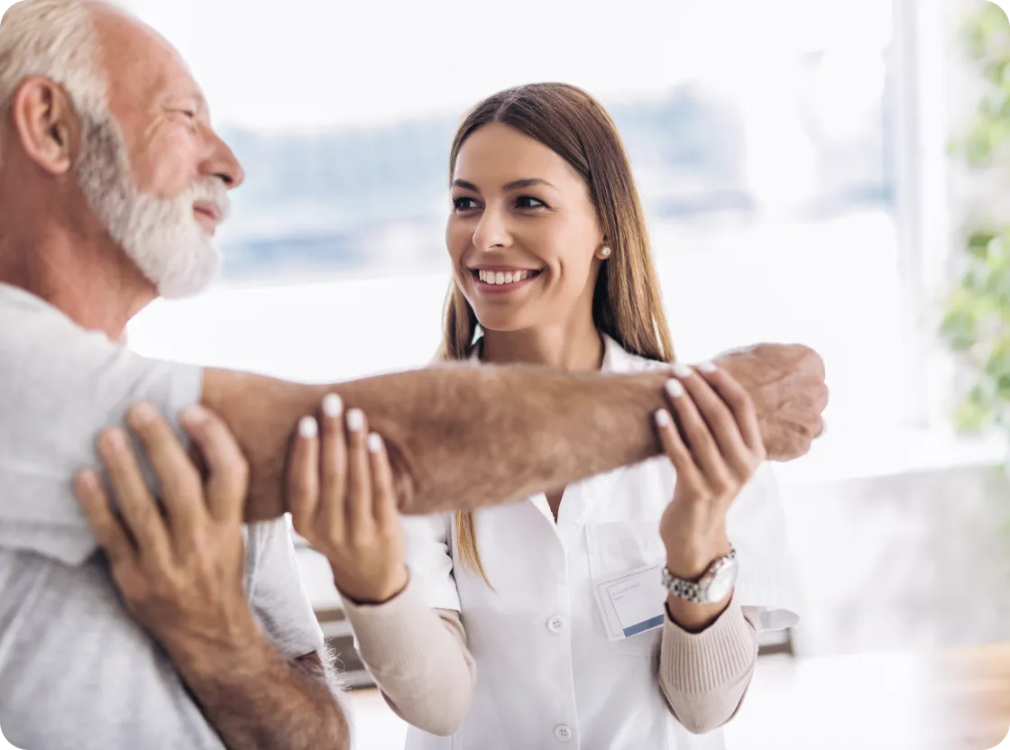 Staff member interacting with a resident