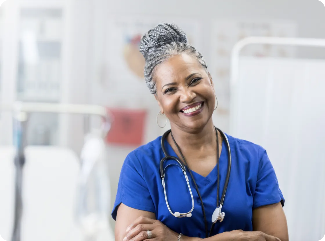 Smiling nurse in a healthcare setting