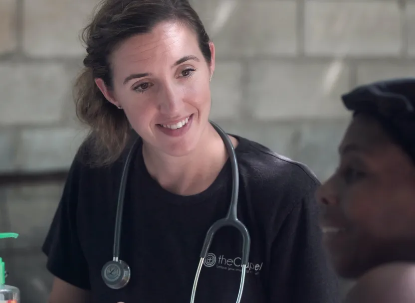 Caregiver interacting with a resident