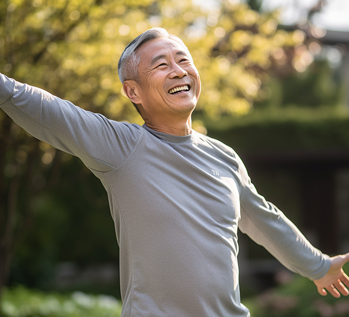A smiling senior man enjoying the outdoors.