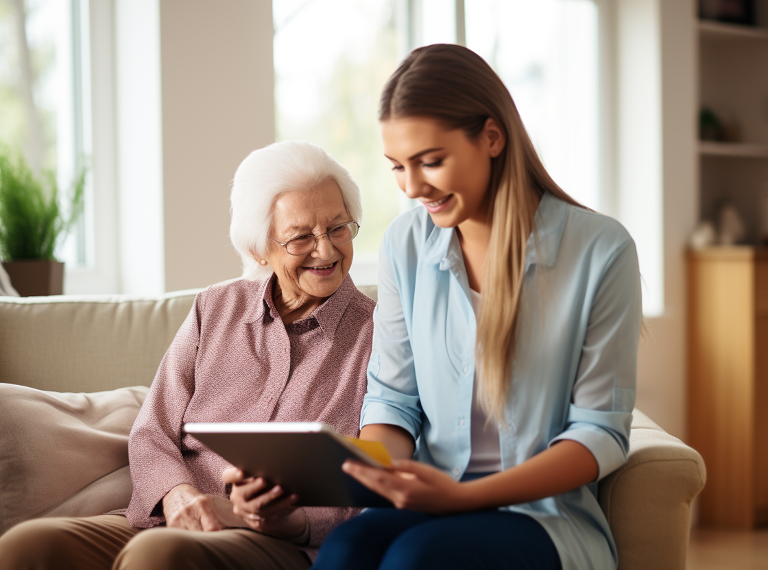 Resident enjoying time with staff member