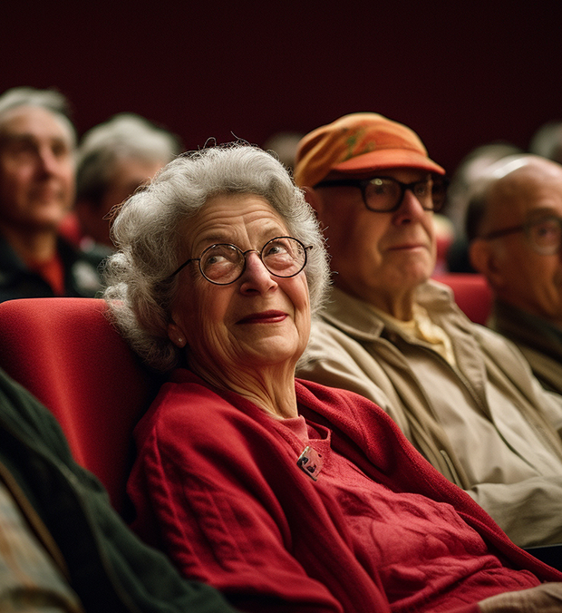 Residents enjoying a movie in a common area