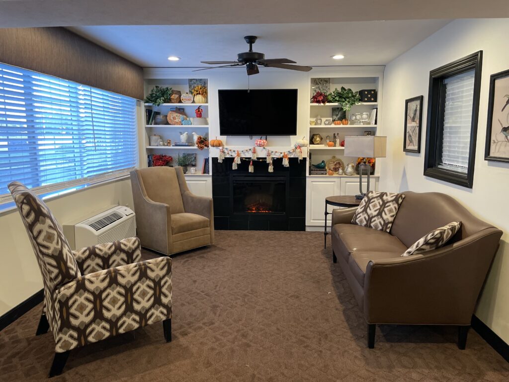 Cozy common area with seating and decorations