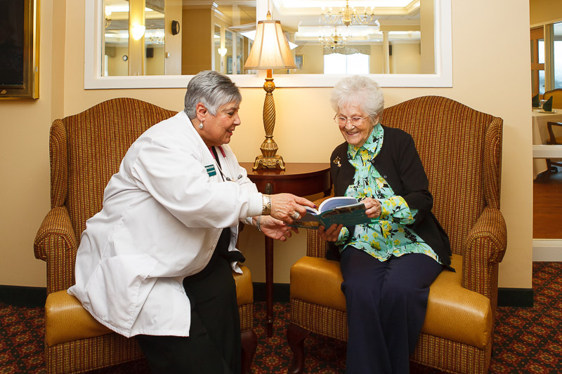 Staff member engaging with a resident