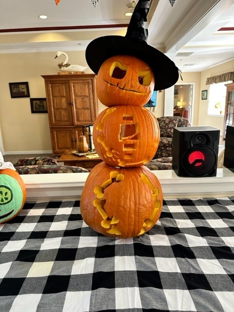 Decorative pumpkin display in a common area