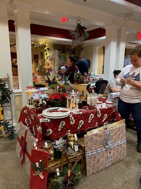 Decorative holiday sales table in common area