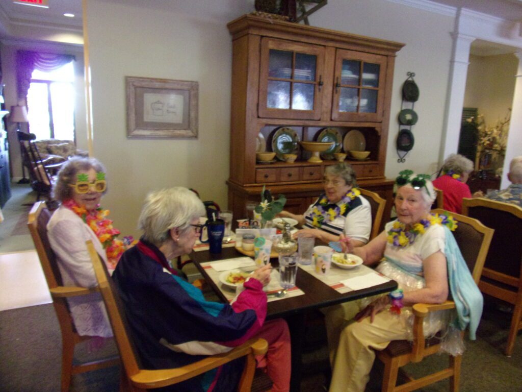 Residents enjoying a festive meal together.