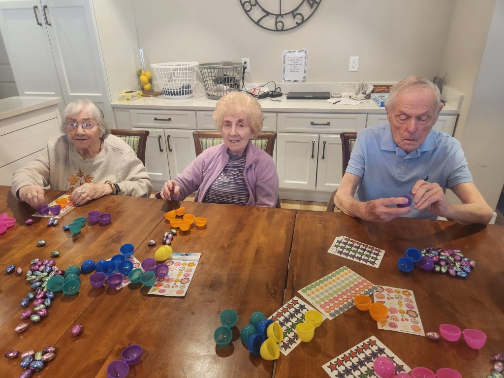 Residents engaged in a colorful crafting activity.