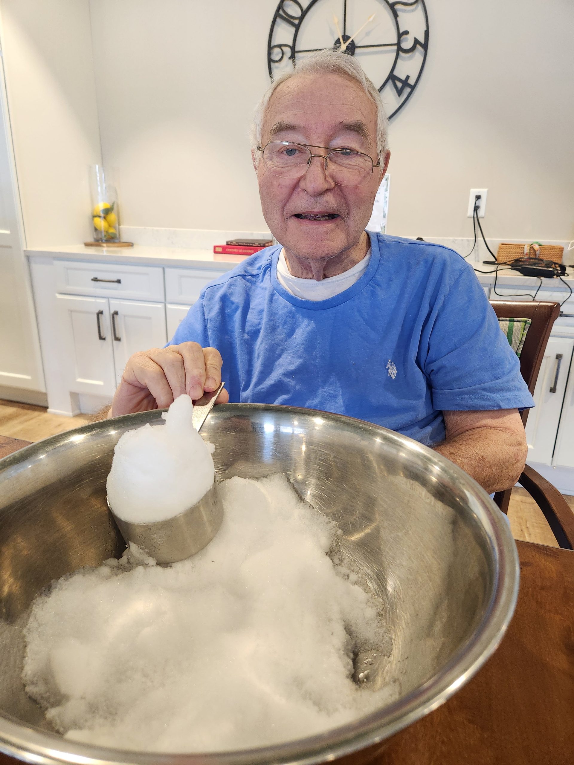 Resident mixing food in a bowl