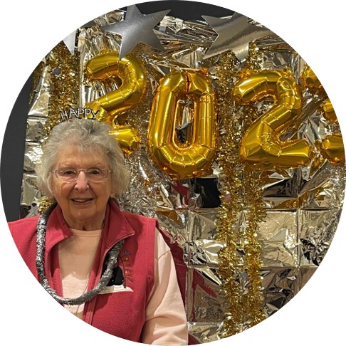 Resident celebrating New Year's with decorations.