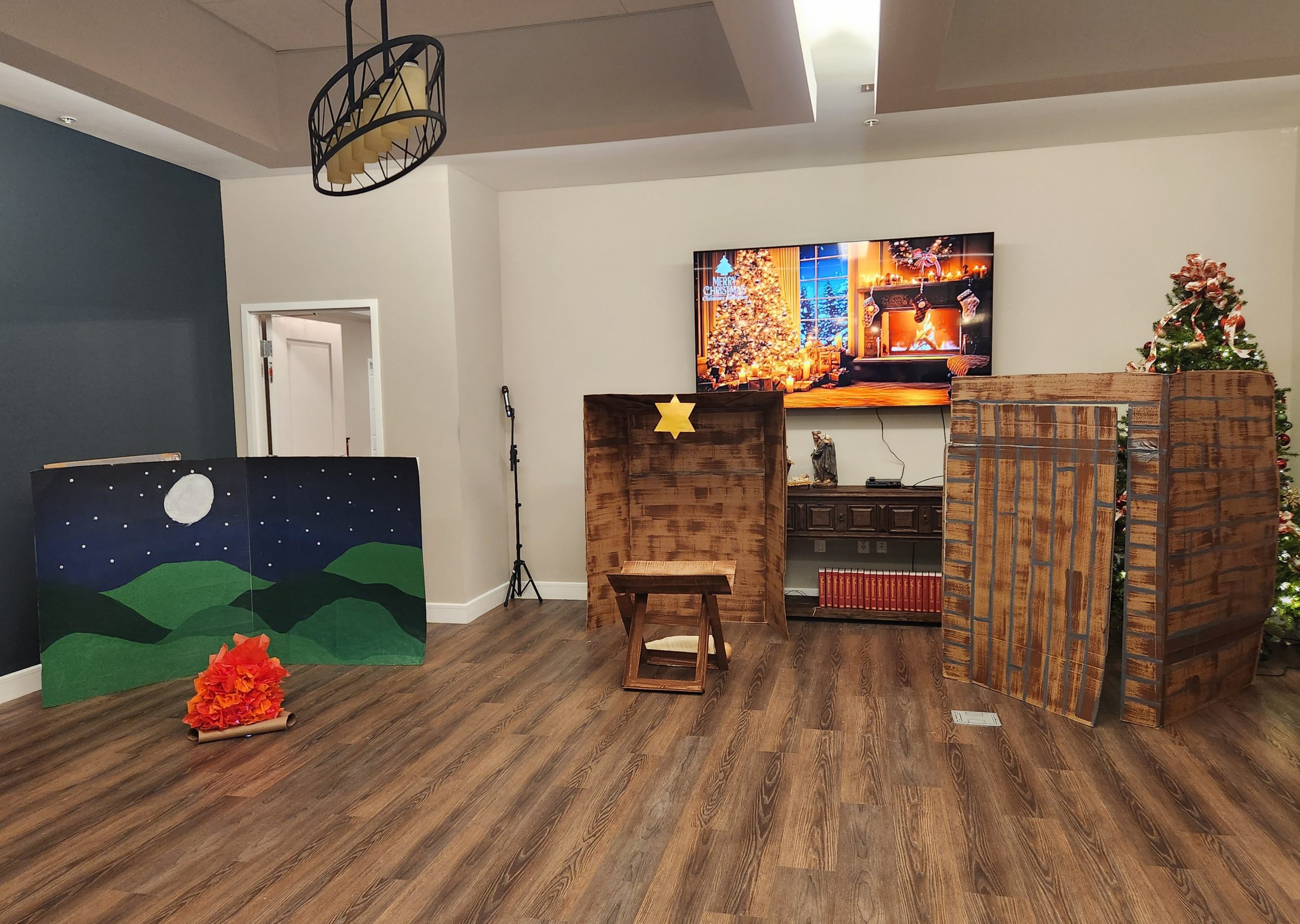 Decorative setup in a common area for an event