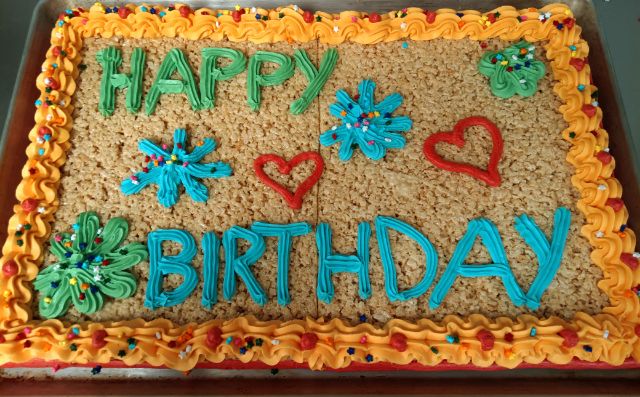 Colorful birthday cake with festive decorations