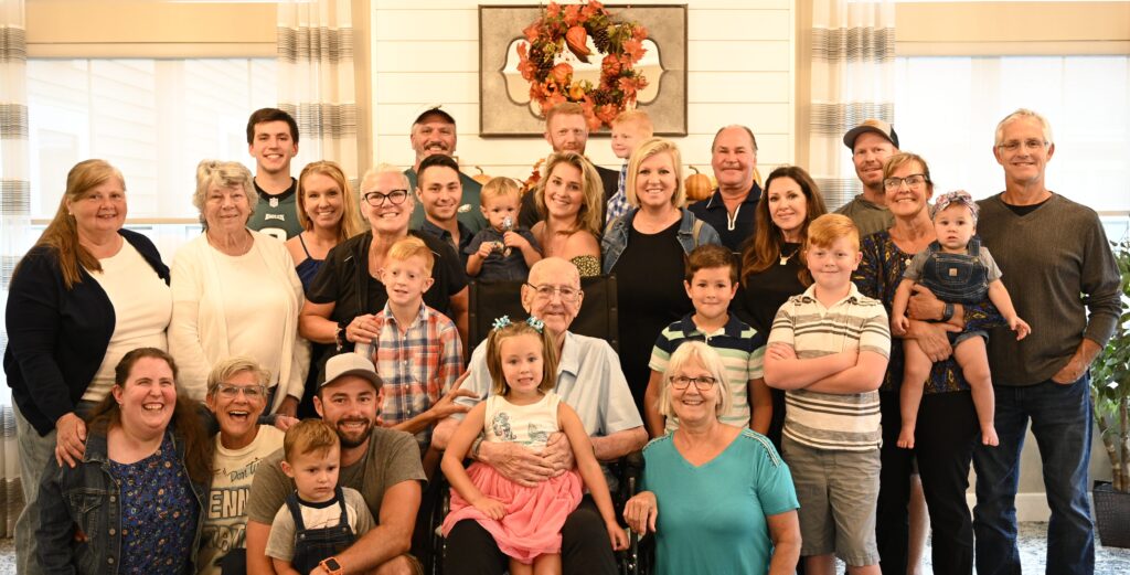 Large group photo of residents and staff