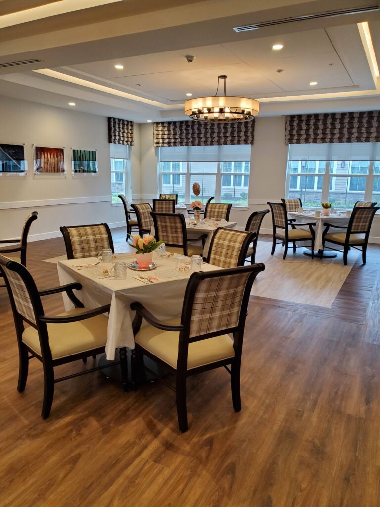 Dining area set up for a meal service