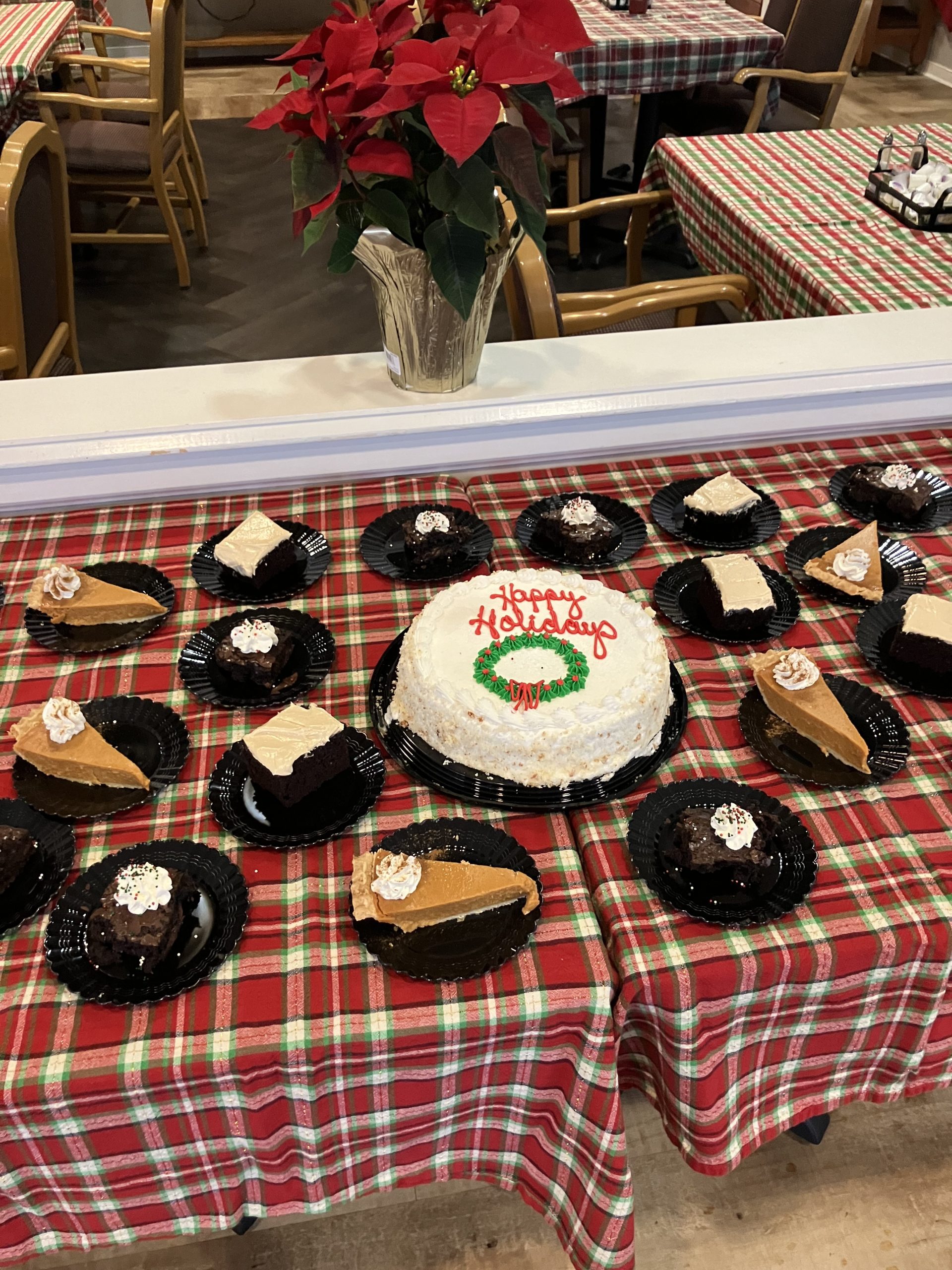 Dessert table with holiday cake and slices