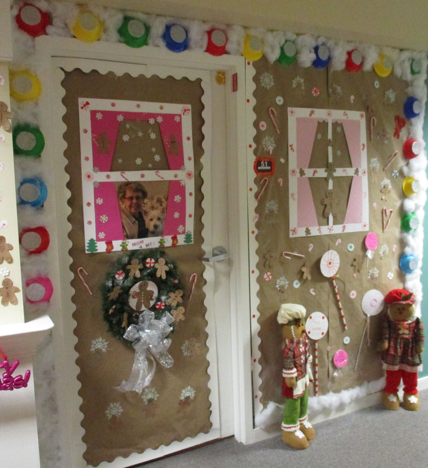 Decorated doors with holiday theme and crafts