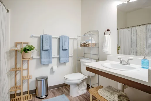 Clean and bright bathroom with modern amenities