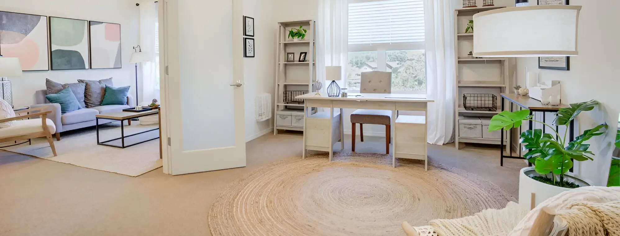 Bright and inviting interior of a resident room