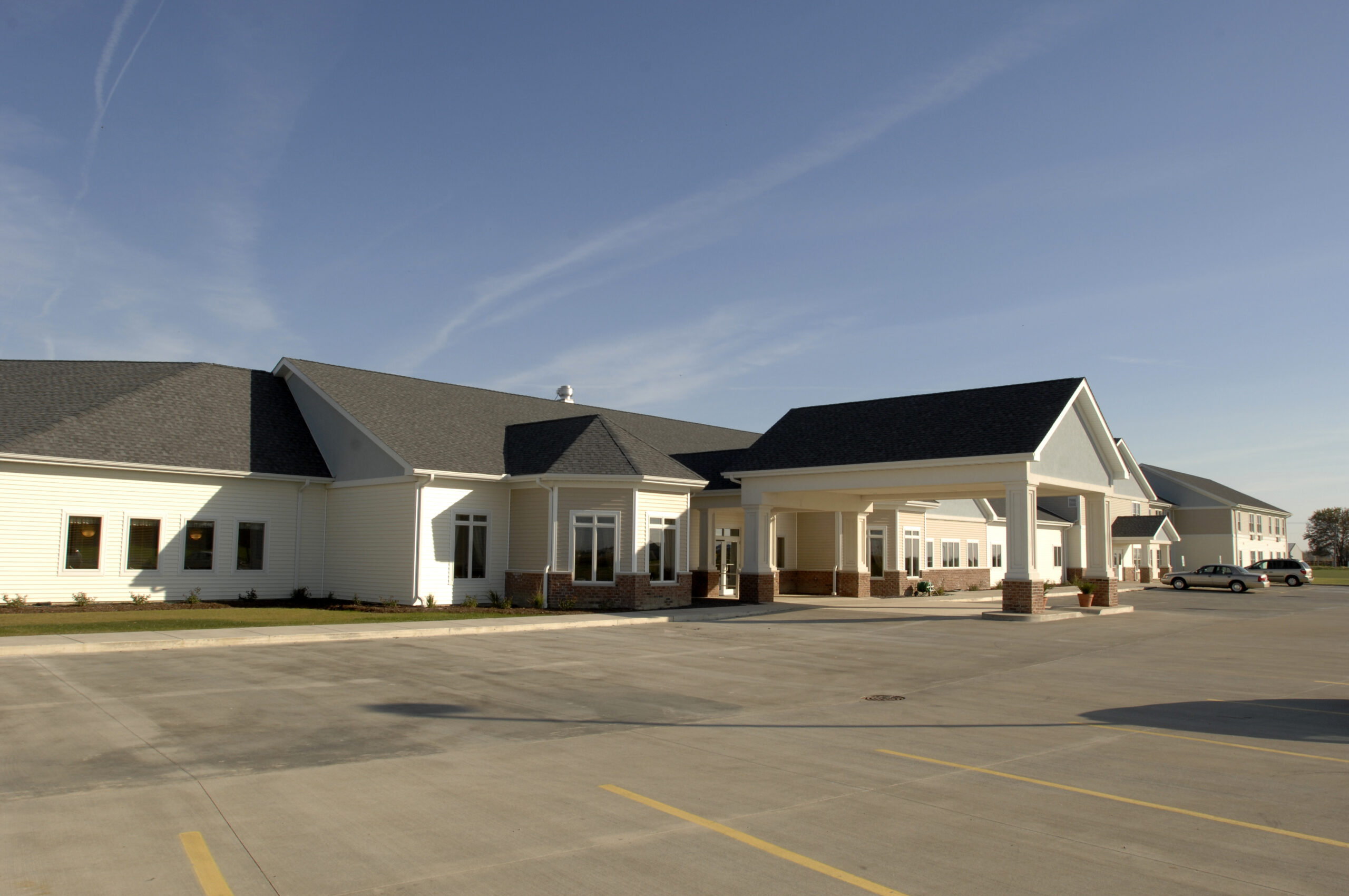 Exterior view of Eberhardt Village with parking