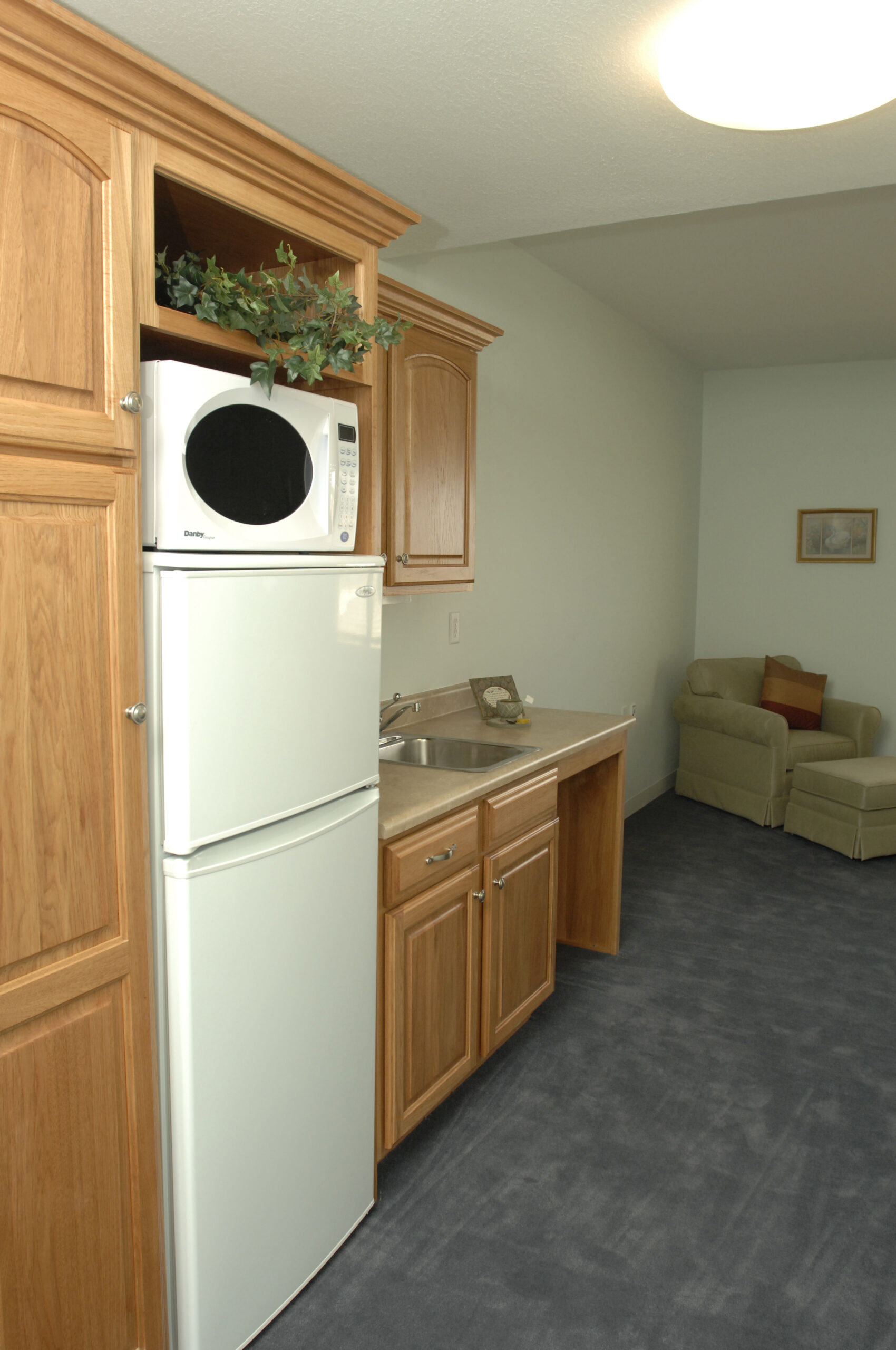 Interior view of a kitchenette in a resident room