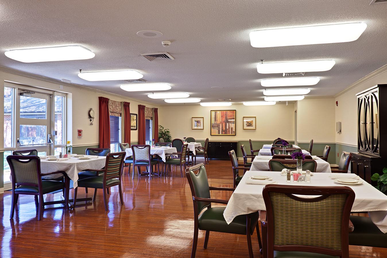 Interior dining room with tables and chairs set