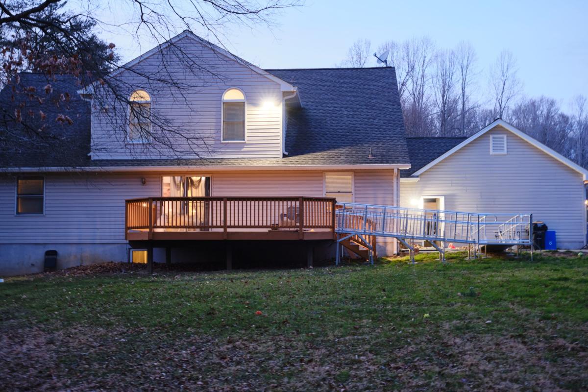 Exterior view of a residential building with a deck