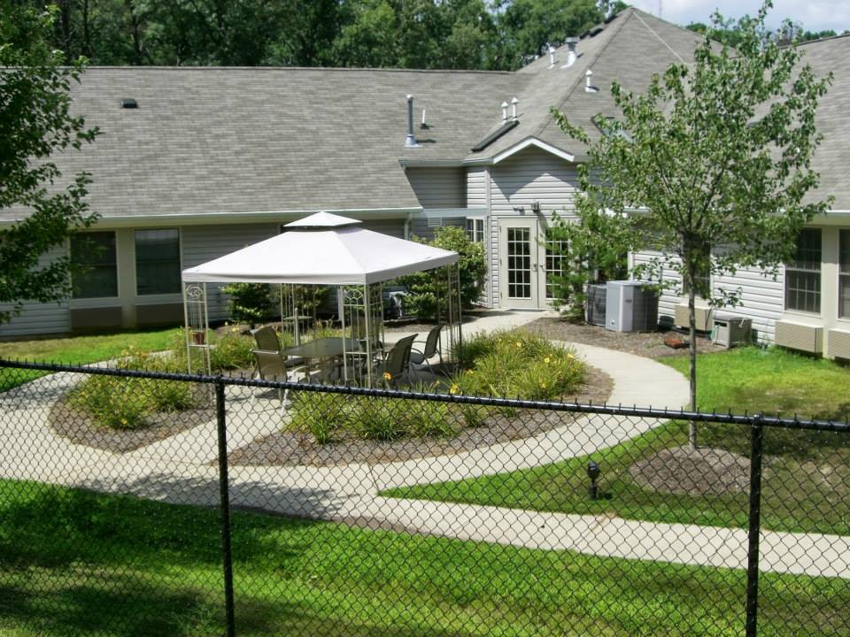 Outdoor patio area with a gazebo in the courtyard