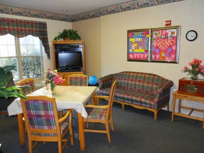 Bright common area with seating and decor
