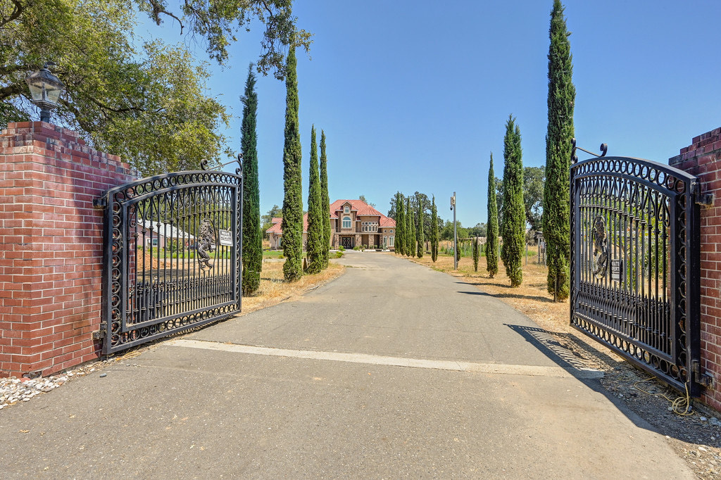 Entrance gates leading to a senior care facility