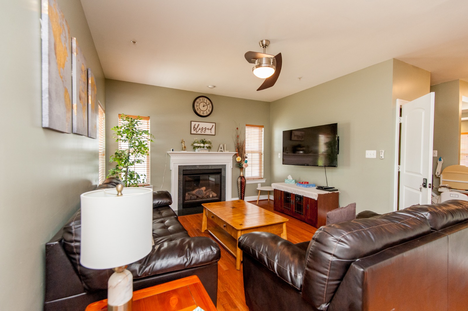 A cozy common area with seating and decor