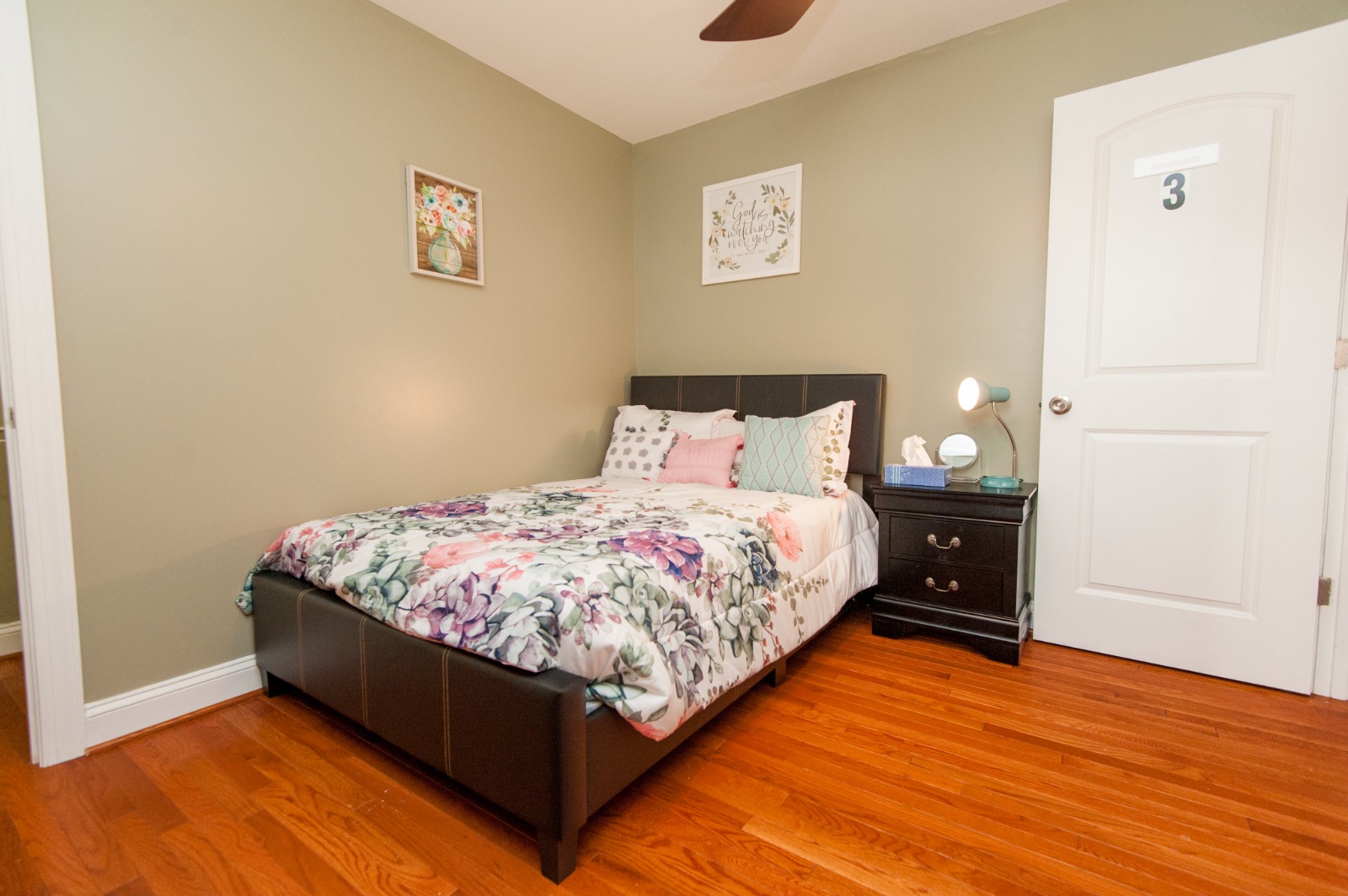 Private resident room with a bed and decor